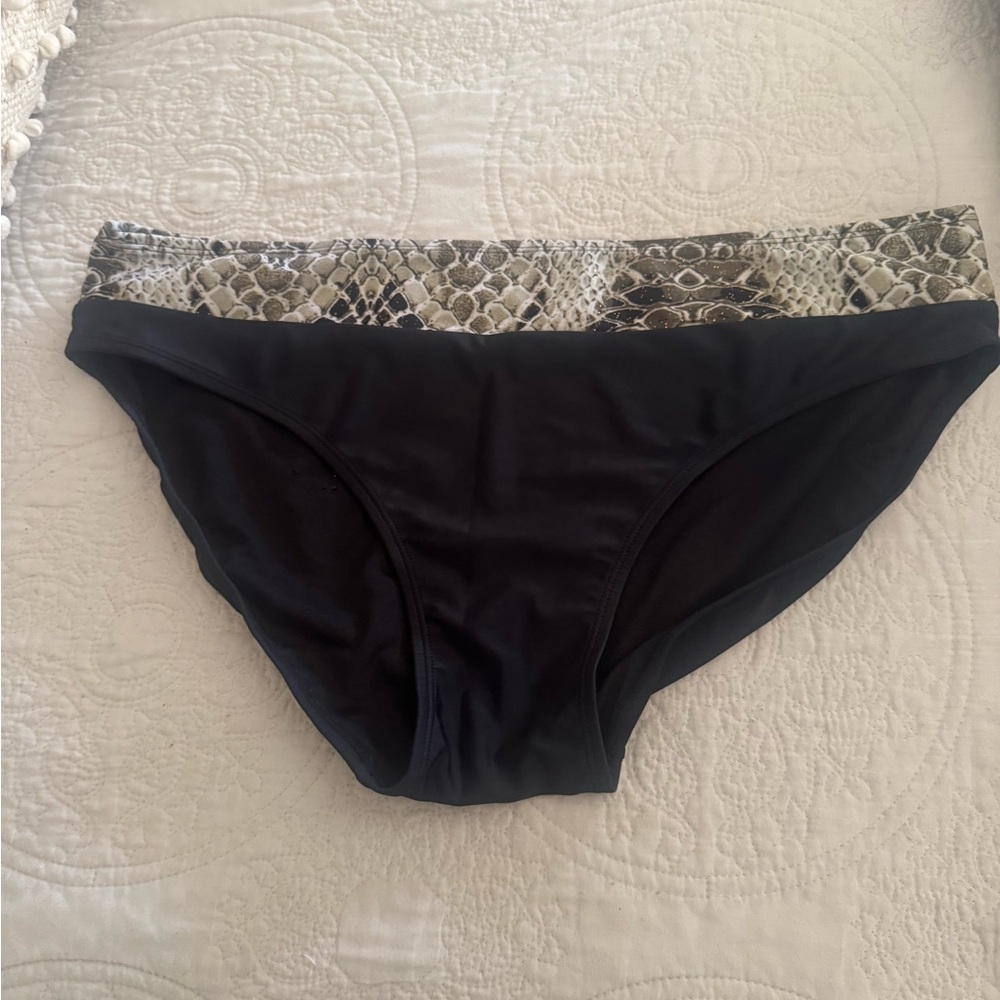 Jaclyn Smith Black Bikini Bottom with Patterned Waistband